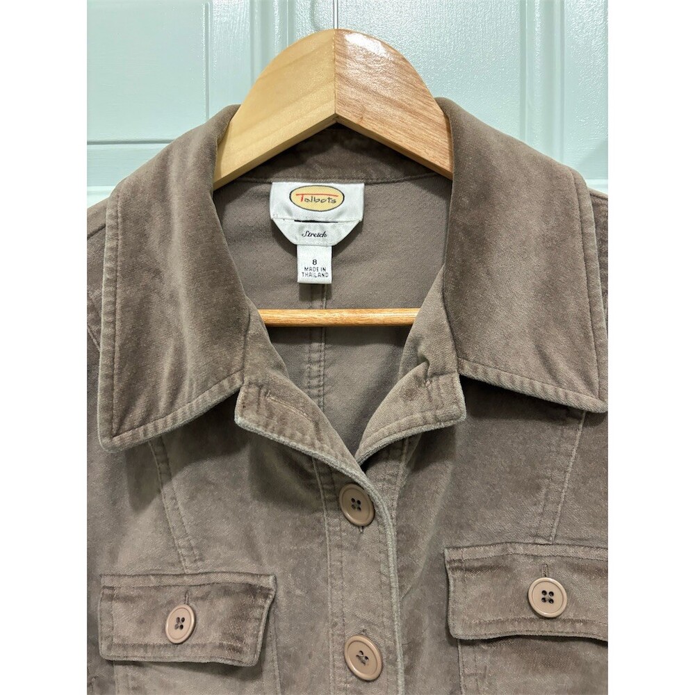 Talbots Blazer Jacket Womens Size 8 Brown Stretch Button Front Flap - Picture 2 of 9